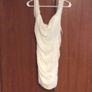 White Sleeveless Bodycon Prom Dress with Cowl Neck